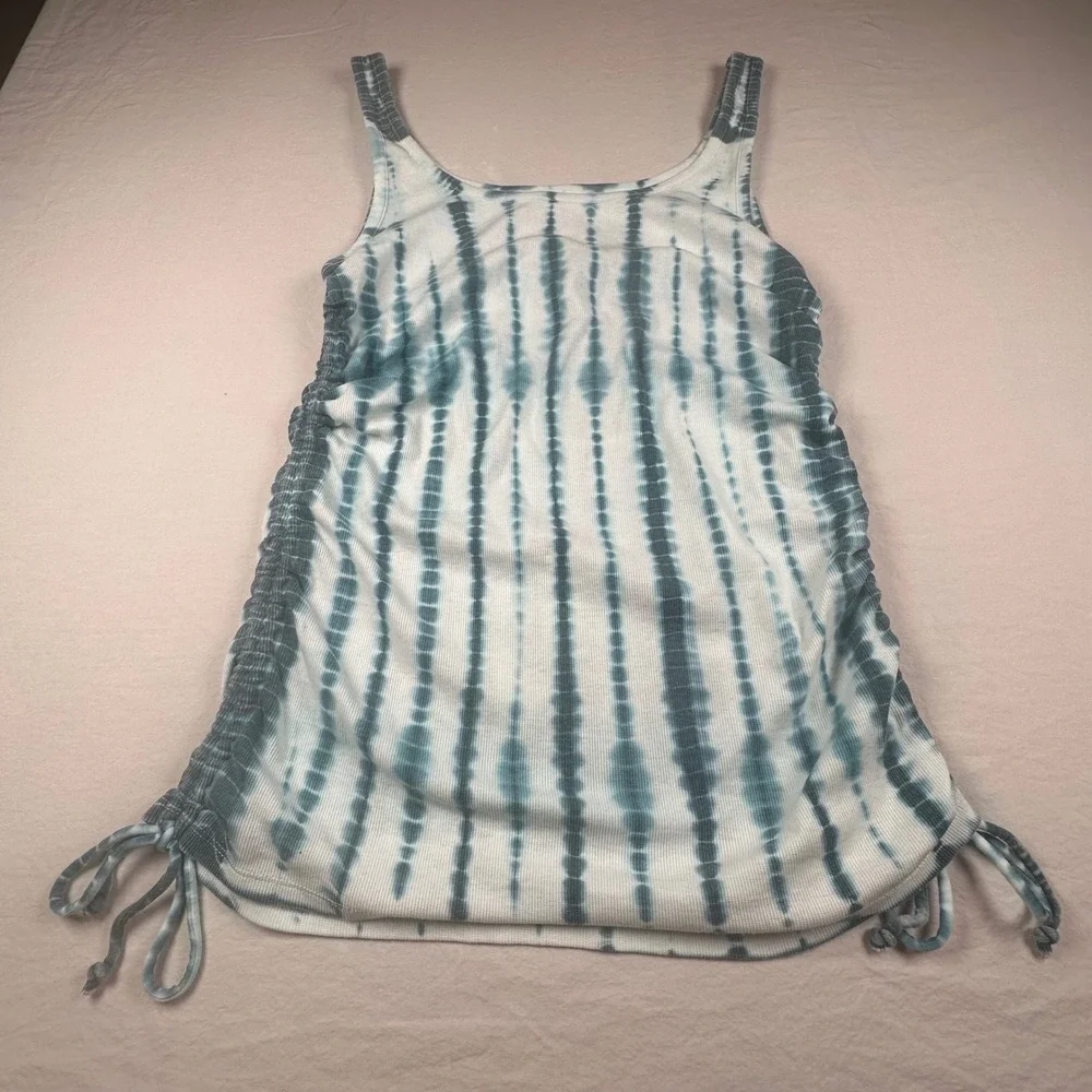Chaser Womens Tie Dye Ribbed Cinch Side Tank Top Blue White CW8132-TIE Large NWT